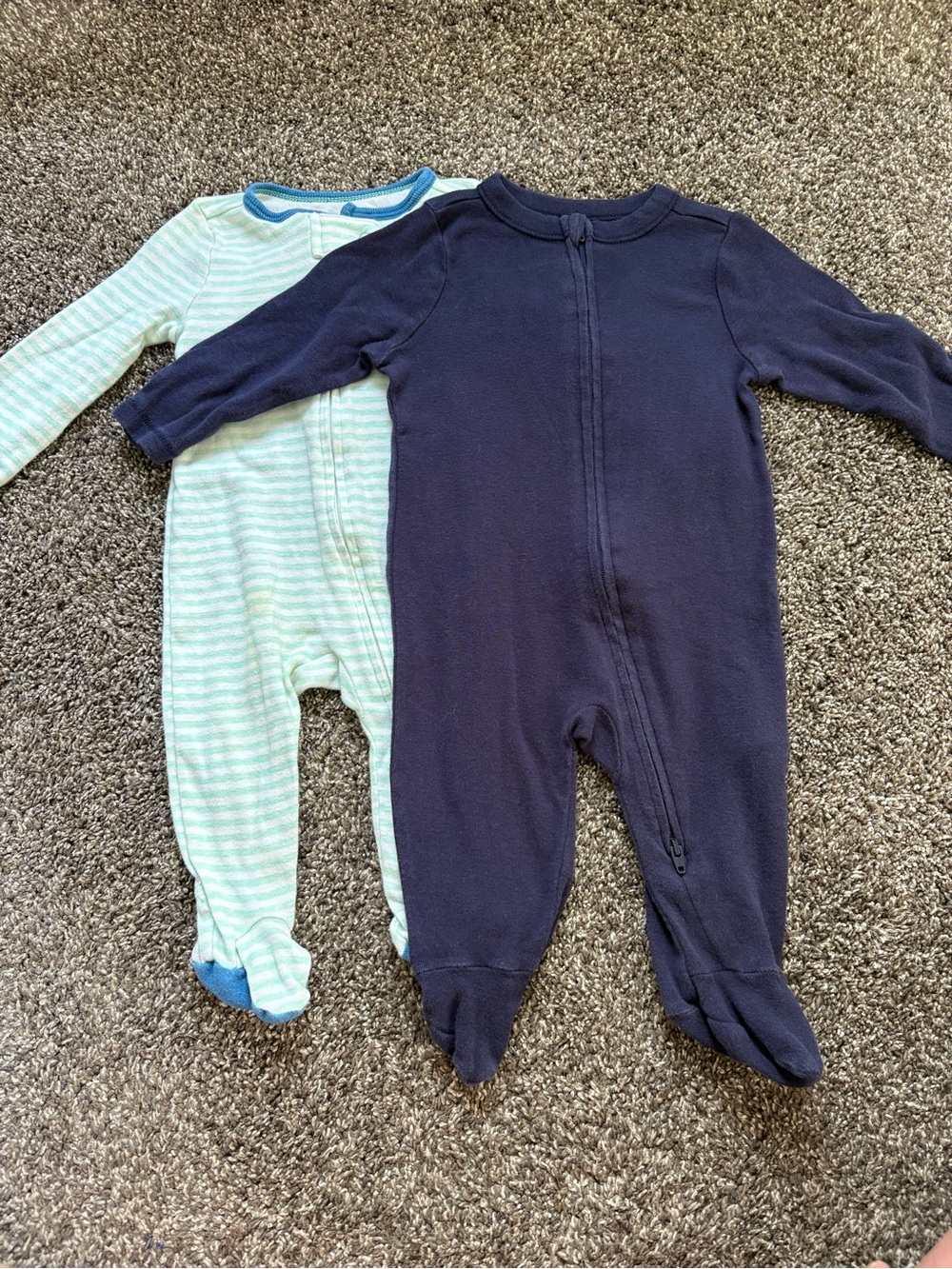Old Navy Solid Navy and Target Mint Striped Baby Footed One-Pieces